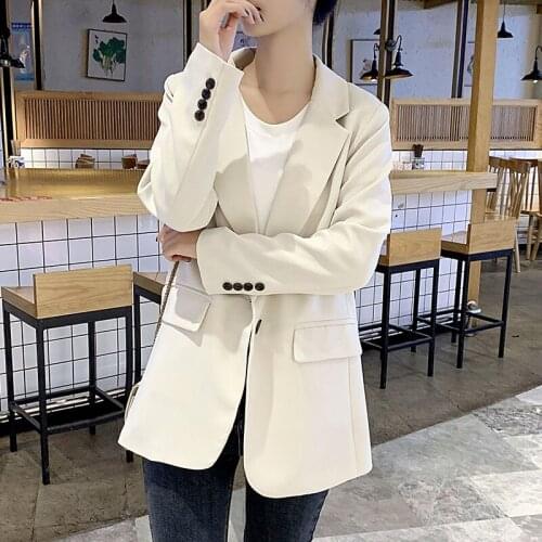 2021 Spring And Autumn British Style Black Blazers For Women Formal One Button Fashion Work Wear Notched Clothes Split Coat
