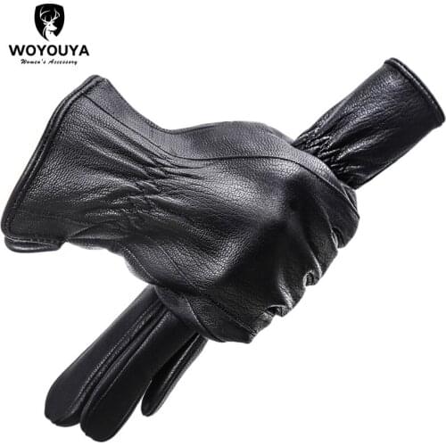 High-end black mens gloves,Keep warm gloves male winter,sheepskin mens leather gloves,Sensitive touch gloves-8025