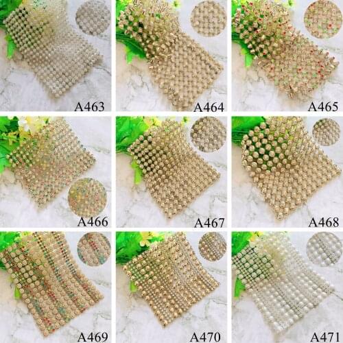 1Yard Rhinestone Mesh Garment Accessories Sew on Rhinestone Trim Mesh Fashion Plated Gold Rhinestone Mesh A463-471
