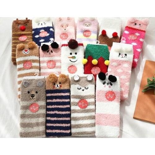 120pairs/lot christmas type winter warm women 3D cute cartoon animal bear/deer/cat/dog fleece Floor knee high sock