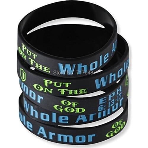 30pcs Put on the Whole Armor of God Ephesians 6:13-17 wristband silicone bracelets free shipping by epacket A