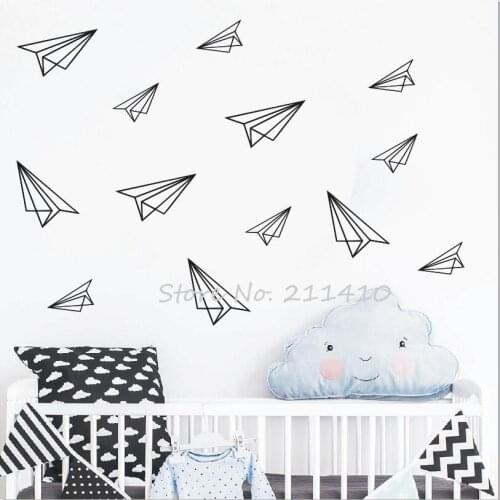 34pcs/lot Cute mini Paper plane wall stickers for kids room baby nursery room art wall decal DIY stickers home decor mural D968