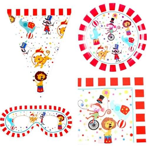 50pcs/lot Circus Theme Girls Kids Favors Tableware Set Banner Dishes Birthday Events Eye Cover Baby Shower Party Napkins