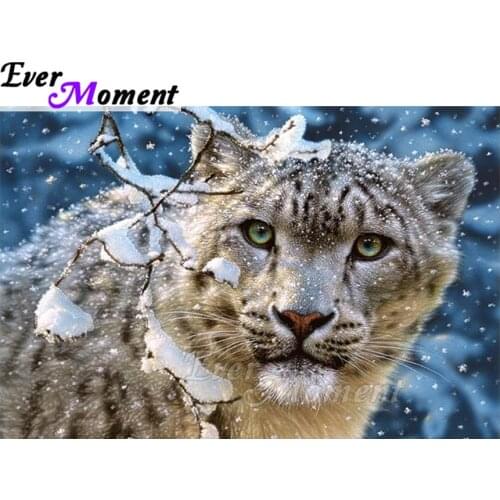 Ever Moment Diamond Painting Handmade Leopard Snow Staring 5D DIY Picture Of Rhinestone Diamond Embroidery Mosaic ASF1552