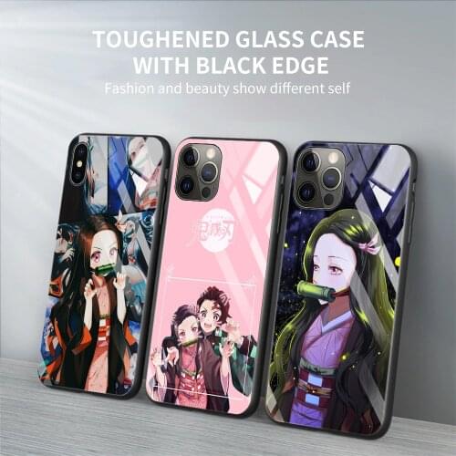 Tempered Glass Phone Case For iPhone 12 11 Pro Max Shell For iPhone Xs Max XR XS 7 8 Plus 11 Pro Demon Slayer Nezuko Anime