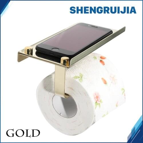 Free shipping gold holder toilet with shelf Stainless steel WC paper holder bathroom Mobile phones toilet roll tissue holder