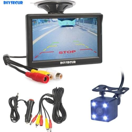 DIYSECUR 5" HD Backup Car Monitor Waterproof Reverse LED Night Vision Rear View Car Camera for Parking Assistance System