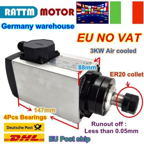 UKR ship 3KW ER20 Air Cooled Air Cooling Spindle motor 220V 18000rpm 300Hz 4pcs Bearings for CNC ENGRAVING MILLING GRIND