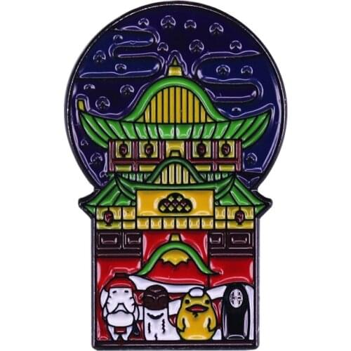 Bathhouse enamel pin your favor spirit and no face brooch busy and operating in a night scene