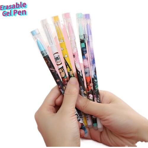 Gel Pen 6/12Pcs Anime Demon Slayer 0.5mm Blue ink Neutral Erasable Pen Kids Stationery Gift Cute Kawaii School Supplies