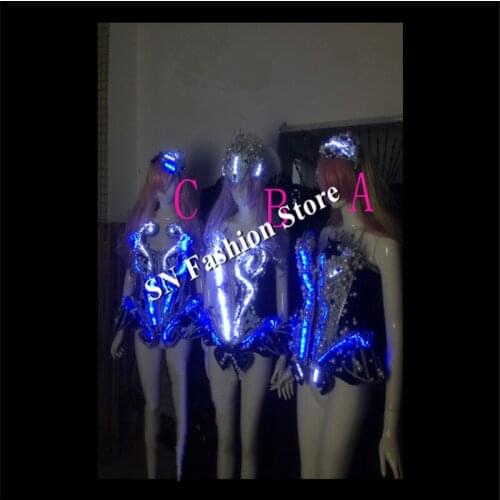GS001 LED light ballroom costumes women dance dress dj disco/bar party wears stage gightclub Sexy catwalk model singer clothes