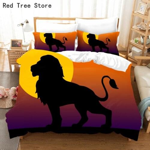 Lion In Sunset Animal Pattern Bedding Set Home Bedclothes Textile Super King Size Pillowcase Comforter 2/3PCS Kids Duvet Cover