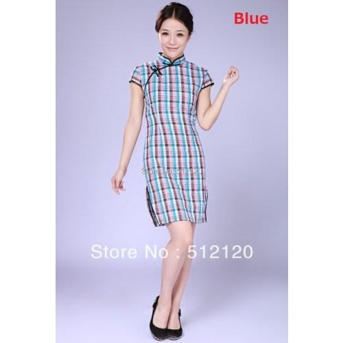 Shanghai Story Short Qipao Lattice cheongsam Chinese tranditional plain qipao traditional chinese dress Blend Cotton cheongsam
