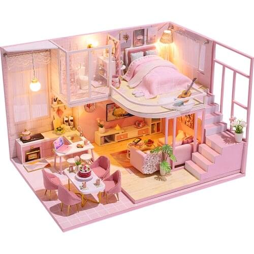 Doll House Wooden Furniture Diy House Miniature Box Puzzle Assemble 3d Miniaturas Dollhouse Kits Toys For Children Birthday Gift