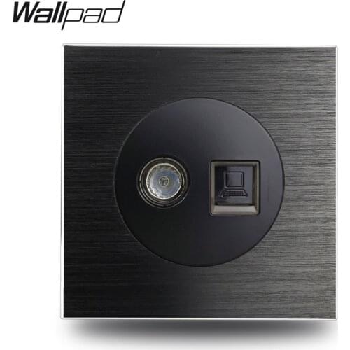 L6 Black Brushed Metal TV Television CAT6 RJ45 Data Lan Socket Computer Internet Wiring Outlet Brushed Aluminum, 86 * 86 mm