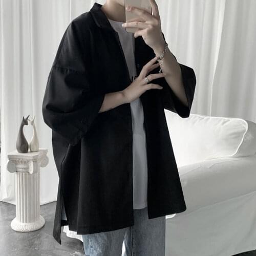 Summer Dress Shirt Mens Fashion Solid Color Business Casual Shirt Men Streetwear Wild Loose Korean Short-sleeved Shirt Mens