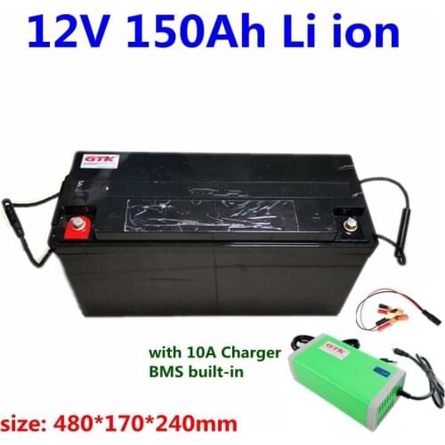 GTK 12v 150Ah lithium li ion battery 12v battery pack bms 100A for escooter campers motor home solar energy storage+10A charger