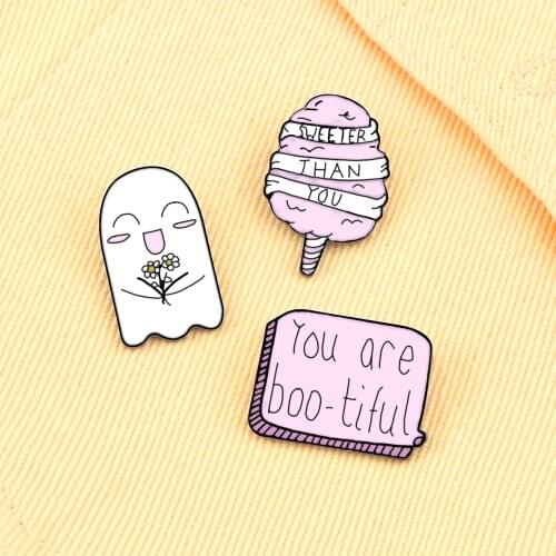 Cute Cartoon Enamel Pin SWEETER THAN YOU Lollipop Brooch Lovely Ghost Flower Badges Jeans Bag Jewelry Pins New Gifts For Friends