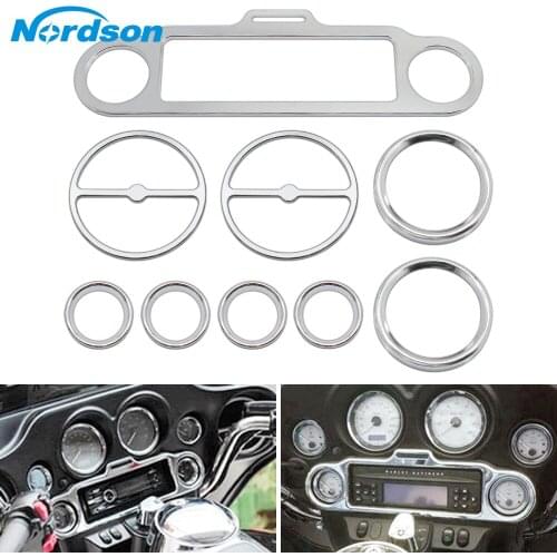 Nordson Motorcycle Stereo Accent+Speedometer+Speaker Trim Ring Set Chrome Plastic&Aluminum For Harley Touring Street Road Glide