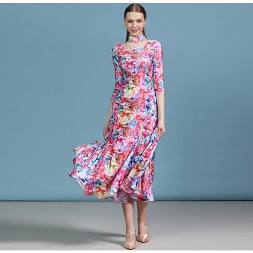 2021 New MY818 Female Latin Dance Dress Women Half Sleeve Floral Callor Design Latin Dance Suit Belly Ballroom Performamnce