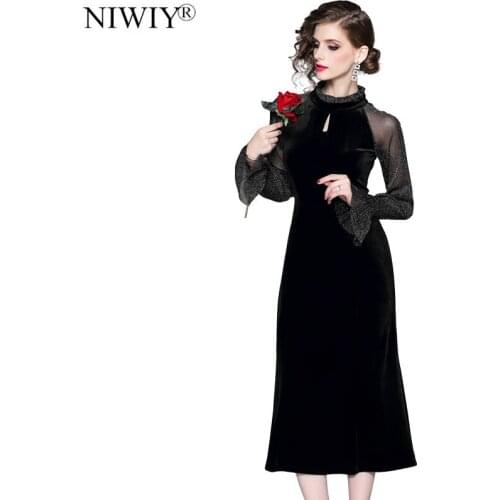 New Fall Long Sleeves Fishtail Velvet Dresses Woman Party Night Vestidos Invierno 2021 Mujer Womens Dresses Robe Femme K3597