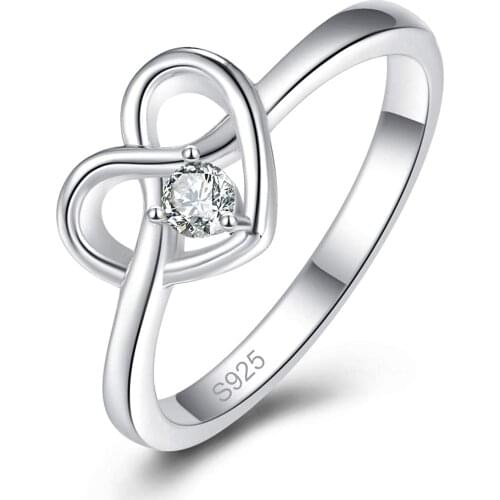 NUNCAD Promise Rings 925 Sterling Heart Design Pear Cut White Cubic Zirconia CZ Solitaire Engagement Wedding Bands Rings