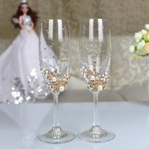 1 set Personalized Wedding Set Champagne Glasses Diamond Decoration For Wedding Dinner Party Decoration
