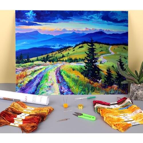 Landscape Evening Printed Canvas 11CT Cross Stitch Set DIY Embroidery DMC Threads Hobby Handmade Painting Needlework Stamped