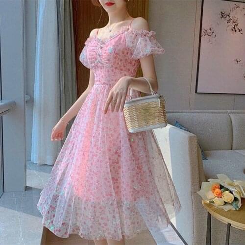Sexy One Piece Dress Korean Short Sleeve Elegant Midi Dresses Females Floral Design Sundresses for Women Summer 2021 Lace-up