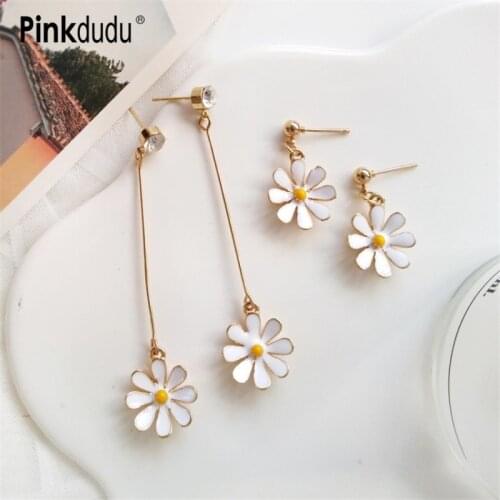 Pinkdudu Fashion Korean White Sunflower Drop Earrings Boho Summer Beach Long Sweet Daisy Flower Earrings for Woman Jewelry PD252