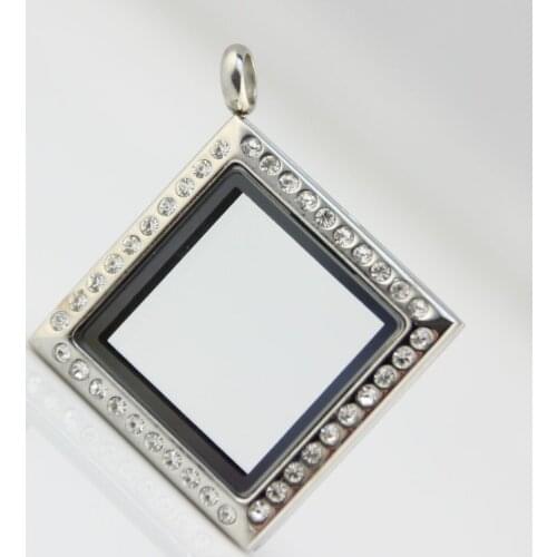 2017 Square Stainless Steel Floating Locket Pendant With Rhinestones Glass Living Memory Floating Charm Locket 5pcs