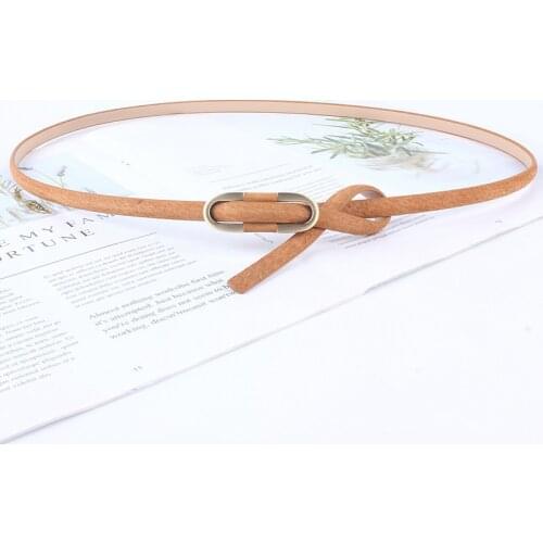 Fashion candy colour leather thin skinny waist belts for women dresses adjustable belt rope casual luxury strap no hook