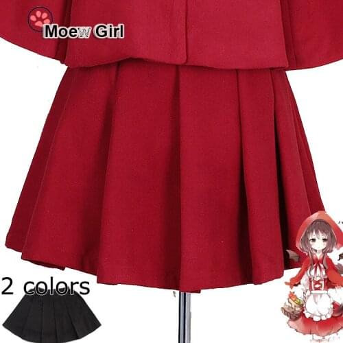 "Little Red Hat" Series Wool Blend Mini Skirt Winter A-Line Pleated Skirt Color Red & Black