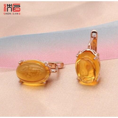 SHENJIANG Classic Fashion Luxury Egg Shape Oval Cubic Zirconia Dangle Earrings For Women Party Jewelry 585 Rose Gold Eardrop