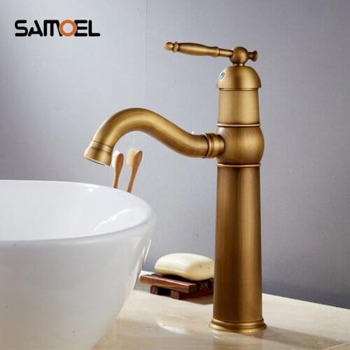 Basin Mixer Taps Antique Brass Finished Hot&Cold Mixer Taps Deck Mounted Single Holder Faucet AF1011