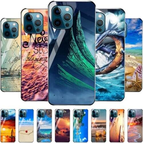 Landscape Sea Sunset Mobile Phone Case Glass Cover For iPhone 7 8 Plus X 11 12 Pro X XR XS Max Shockproof Phone Case