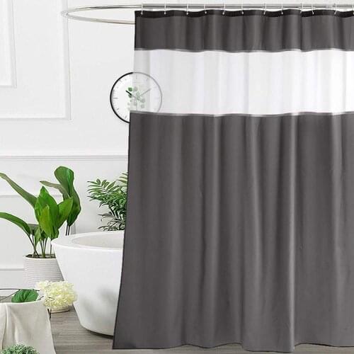 UFRIDAY Dark Grey White Color Shower Curtain Liner Fashion See Through Window Bath Curtain Polyester Fabric Bathroom Curtains