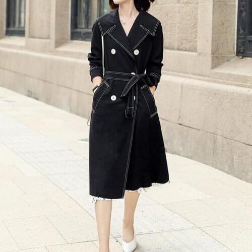2021 Spring Autumn Trench Coat Women Double Breasted A-Line Solid Long Outerwear New Fashion Chic Windbreaker for Female D187