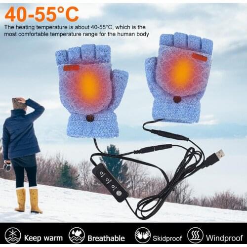 Winter USB Electric Heating Gloves Half-finger Gloves Flip Cover one for two 3 speed temperature adjustment for Cycling office