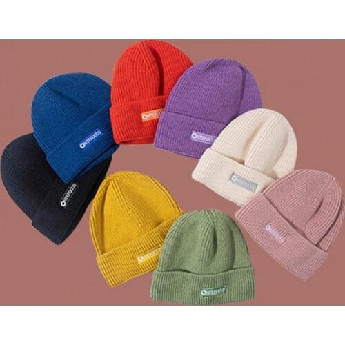 Winter Fashion Unisex Letter Embroidery Warm Knitted Hat Women Winter Warm Beanie Women Solid Color Warm Knitted Beanie Cap Hat