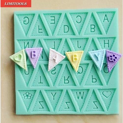 1pc Cooking Tools Flag Shape 26 English Alphabet Letters Lace Silicone Mould Chocolate Candy Fondant Cake Party Decorating Tools