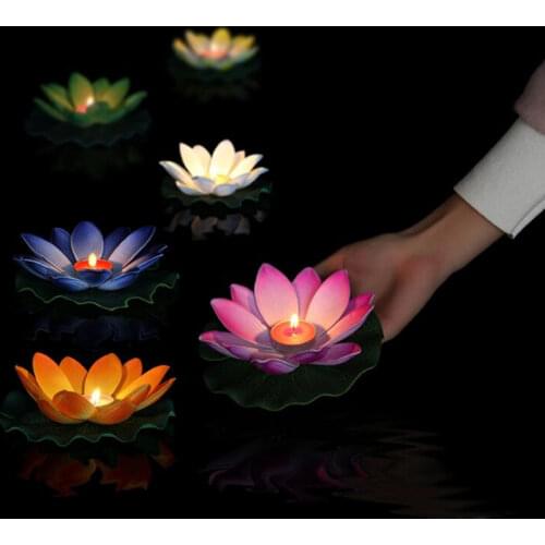 10pcs Multicolor Silk Lotus Lantern Light Floating Candles Pool Decorations Wishing Birthday Wedding Party Decoration