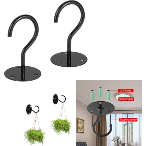 2Pcs Ceiling Hooks Metal Plant Bracket Iron Wall Mount Lanterns Hangers for Hanging Bird Feeders Planters Outdoor Decor Hooks