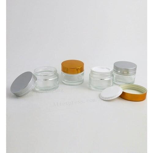 200 x 50g Clear Glass Jar Pot Skin Care Cream Refillable Bottle 50cc Cosmetic Container Makeup Cream Jar With Gold Silver Lid