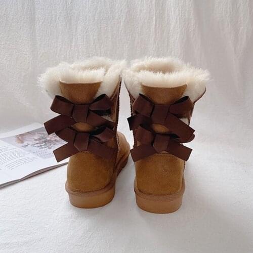 2020 fashion classic bowknot real sheepskin women winter ladies snow boots medium calfskin genuine sheepskin wool womens boots