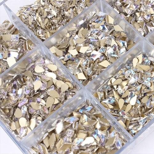 30pcs Flat back Glass Nail Rhinestones Diamond Teardrop Rhombus Crystals Stones Shiny Starry Gems Manicure Nails Art Decorations