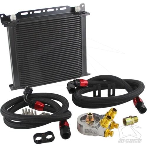 34 Row 80 Deg Thermostat Adapter Engine Racing AN10 Oil Cooler Kit For Japan Car Silver / Black