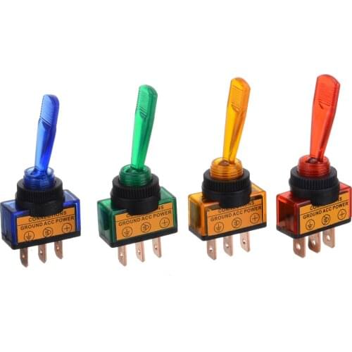 4Pcs/set 12V 20A Car Auto Blue/Red/Green/Orange LED Light Toggle Rocker Switch 3Pin SPST ON/OFF For Car Truck Boat