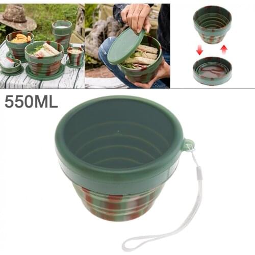 550ML Camouflage Color Portable Circular Silicone Scalable Folding Lunchbox Bento Box for - 40 Centigrade ~ 230 Centigrade