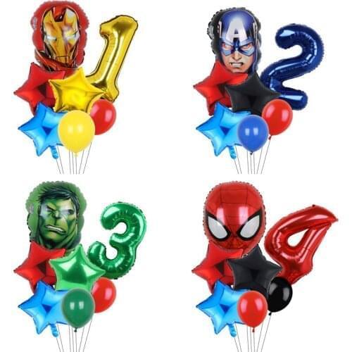 7Pcs Marvel Spiderman Captain America Balloons 32 inch Number Birthday Inflatable Foil Balloons Kids Birthday Baby Shower Decor